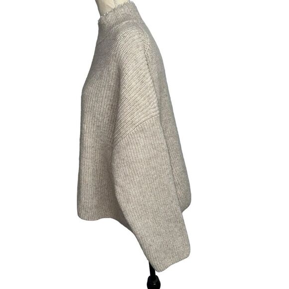 H&M Solid Beige Long Sleeve tight knit Sweater Pearl collar Chunky wool blend L - Picture 6 of 10